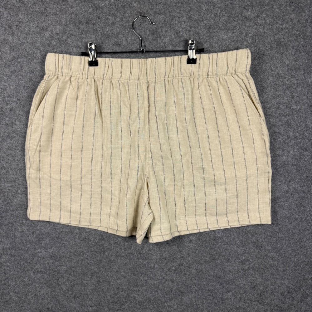 BLANKNYC Womens Linen Blend Striped Pull On Shorts Beige Navy XL NEW 1894390